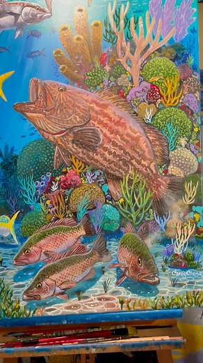 Busy in the studio with commissions someone’s getting some epic gifts #painting #fishing #marlin #mahi #careychen | Carey Chen Art