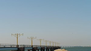 Runway guidance for landing. Airport approach lighting system. ILS with jet aircraft approaching in Hong Kong