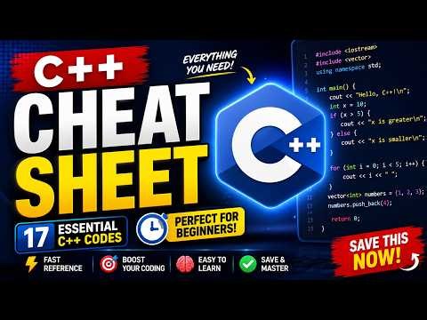 🚀 C++ Cheat Sheet | 17 Essential Codes Every Beginner Should Know