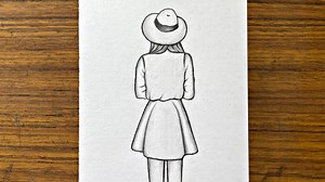 23 reactions | Girl from back side drawing || Easy drawing for girls...