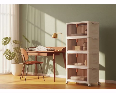 Stackable Storage Bins, 4 Tier Folding Storage Boxes With Wheels, Collapsible Plastic Organizer for Living Room Office Dorm - Etsy