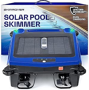 Amazon.com : Skimrover Solar Powered Pool Skimmer Robot – Charges by Solar & Wall Plug – 2 Modes - 5000 mAh Battery Continuous Surface Cleaning - Shallow Water Anti-Stranding Bars - Salt Chlorine Tolerant Motors : Patio, Lawn & Garden
