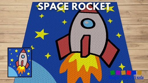 FREE GRAPH Space Rocket C2C & Tapestry Crochet Pattern Magic Yarn Pixels