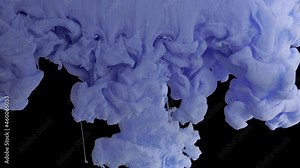 Color Cloud Transition. Blue ink dispersing in water and filling the frame. Captured in 100 fps on black background. Abstract colour texture, motion backdrops, transitions, art effects.