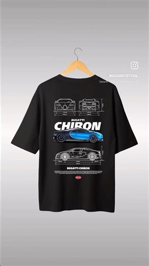 BA SHARF, Premium Quality, Oversized, 100% Cotton, Bio-Washed, Black, Bugatti Chiron Printed T-Shirt