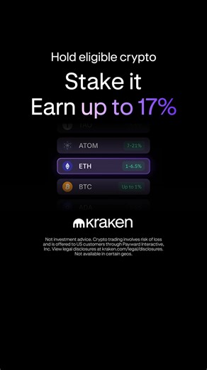 You hold it. You believe in it. Now let it earn. Stake 20 crypto assets right in the Kraken app. Rewards. No extra steps. Just crypto doing more. | Kraken Digital Asset Exchange