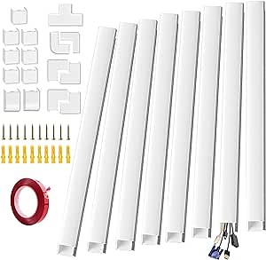 125.9 in Cord Hider - Bicmte One-Cord Channel Cable Concealer - Cord Cover Wall - Easy Install Cable Management System Cable Raceway Home Office, 8X L15.7in W0.59in H0.4in, White