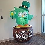 BLOWOUT FUN 6ft Tall St. Patrick Day Inflatable Owl with The Gold Pot Decoration for Yard Garden, Indoor and Outdoor Theme Party Decor, Yard, Garden, Lawn Decor with LED Light Build-in