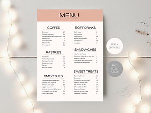 Cafe Menu Template, Food   Drinks, Editable Coffee Shop Restaurant Price List, Minimalist Modern Neutral Colours Menu - Etsy