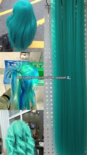 24-inch, 6-piece Teal clip-in extensions. No bleach or dye needed—get cascading, deep-sea mermaid hair in just minutes.#clipins #clipinhairextensions #hairextensions #tealhair #greenhair