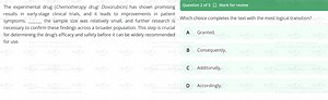 The experimental drug (Chemotherapy drug: Doxorubicin) has show... | Filo