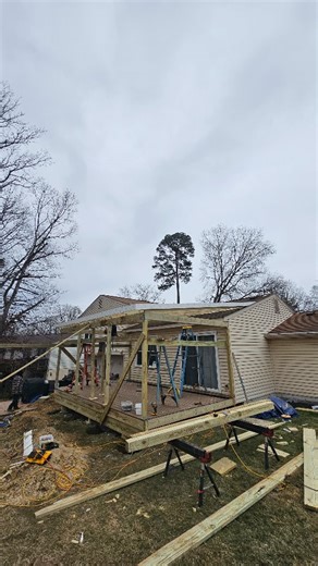 HaiJoe Stamped Concrete Patios &Decks on Instagram: "Turning another customers dream into a reality. We're in Lake Ridge, Va working at a returning customers home. Turning their open deck into a screened in porch with a fireplace, heaters lights, fans and giving our customers another beautiful space for them to enjoy with family and friends. Give us a call or text to 571-926-4156 to schedule your free estimate. #trex #trendingreelsvideo❤️😍👩‍❤️‍👨 #pfy #deck #screenedinporch"