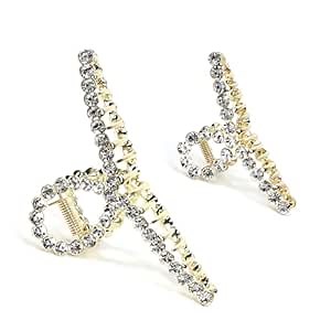 2Pcs Gold Rhinestone Hair Claw Clips, Large Metal Hair Claw Clips for Thick Hair, Strong Hold Non Slip Gold Claw Clips & Rhinestone Hair Claw Clip for Women, Hair Accessories for Women Girls