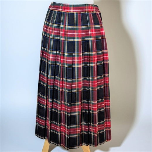 Vintage 1970s Claude Tartan Pleated Midi Skirt | Royal Stewart Wool Blend Made USA - Etsy