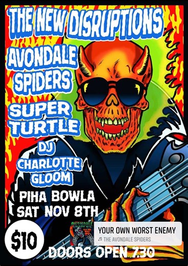 Sun 🤩 Surf 🏄 and Rock n Roll!💥Piha ⚡️Nov 8 🕷️🖤🦇🕸️🕷️🖤🦇🕸️ | The Avondale Spiders