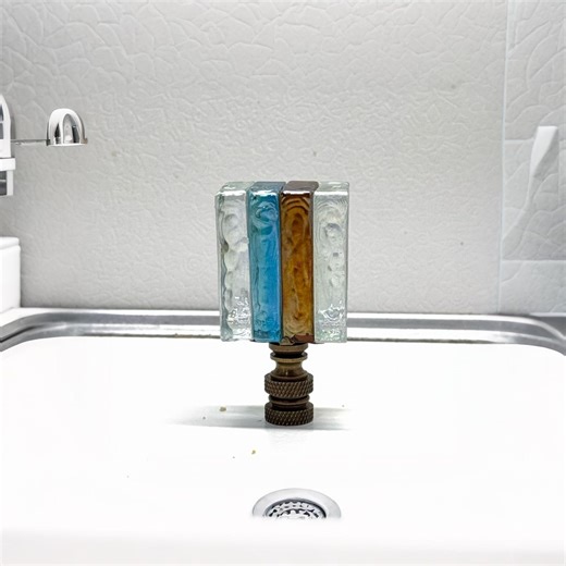 Handmade Glass Tile Lamp Finial – Clear Aqua Amber, Antique Brass Base - Etsy