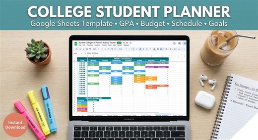 College Student Planner Google Sheets | GPA, Budget, Schedule (Digital Download)
