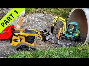 Road modification under the tunnel. RC Scale Excavator Yanmar B37V, CAT Loader, Scania Truck, Part 1