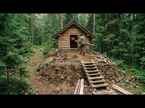 10 Days Building a Small Wooden House on the Mountain and Making a Clay Oven | Bushcraft, Survival