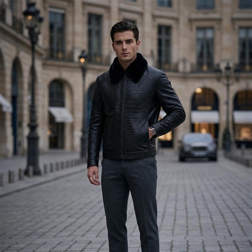 Handmade Crocodile Embossed Leather Bomber Jacket With Removable Fur Collar - Men's Luxury Motorcycle Jacket - Etsy