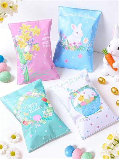 27pcs Easter Bunny Paper Gift Bags, Easter Candy Cookie Packaging Bags With Bunny Pattern Labels, Easter Red Envelopes, Easter Spring Party Kitchen Gift Wrapping Supplies, Easter Party Favor Bags, Easter Party Supplies, Easter Gifts, Easter Decorations, Table Decorations | SHEIN