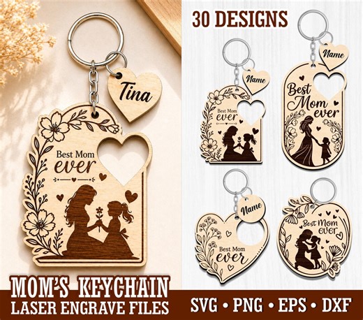Personalized Mom Keychain SVG Bundle 30 Designs Laser Engraving Files Custom Name Mothers Day Gift, Instant Downloads Svg Dxf Eps - Etsy Canada