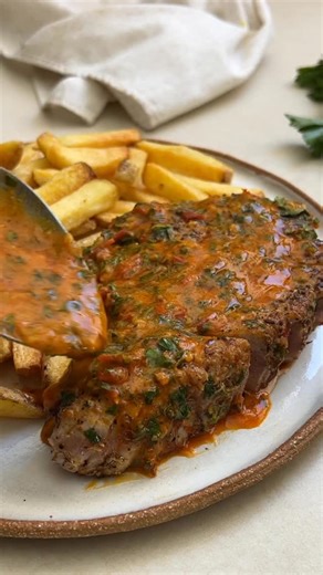 This Seared Tuna with Harissa Butter & Fries is a serious fish dish with incredible flavour & comes together effortlessly for easy dinner on any occasion. You can make the Harissa butter in advance and store in rolls in the freezer ready for melting over seafood, meats or veggies at a minutes notice! Serves 2 Ingredients 80g unsalted butter, softened 1-2 tbsp harissa paste Zest & juice 1 lemon 1 clove garlic, finely grated Small handful each flat leaf parsley & coriander, finely chopped Salt & p