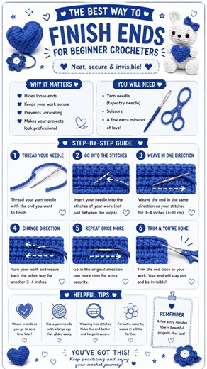 🧶💙 The Best Way to Finish Crochet Ends 💙🧶 #beginnercrochet #crochet