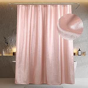 Blush Pink Shower Curtain: 96 Inch Glitter Sparkle Bling Shiny Extra Long Fabric Shower Curtains for Bathroom - Luxury Elegant Fancy Glam Metallic Shimmer Satin Bath Curtain - 72x96