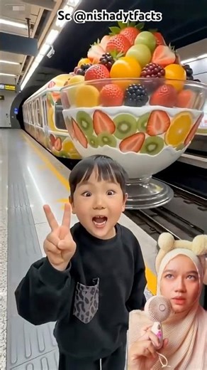RIDING A FRUIT-SHAPE TRAIN ‼️😱🥰 #shorts #funny #dubbing Sc: nishadytfacts