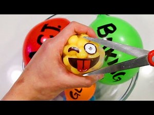 Making Slime with Funny Emoji Stress Ball Cutting!