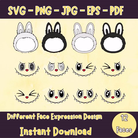 Labubu Monster Faces SVG Clipart Bundle, Kawaii Cartoon (digital Download) - Etsy