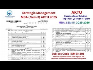 Strategic Management AKTU Question Paper Solution 2025 with important Topics for coming Exam .