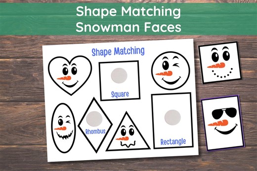 Shape Matching Snowman Faces, Winter Math Activity Page, Activity for Toddler, Preschool, Homeschool, Kindergarten, Learning Resource - Etsy