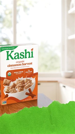 High fiber Cinnamon Harvest made simple and organic 🌾 Q: Is Kashi Cinnamon Harvest a quality organic cereal? A: Yes! Made with just four organic ingredients including wheat and cinnamon. Helps to satisfy with high fiber. Non-GMO Project Verified, no artificial flavors, no artificial colors, and no artificial preservatives. 51g of whole grains per serving. Vegan. | Kashi