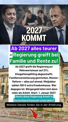 Mehrwertsteuer 21%, Ehegattensplitting weg — ab 2027 wird's brutal