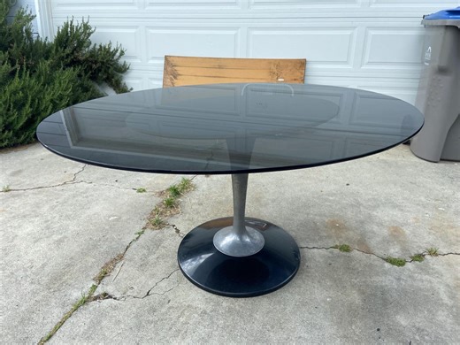 Vintage   Mid Century Modern Smoked Glass Chromcraft Oval Tulip Table - Etsy