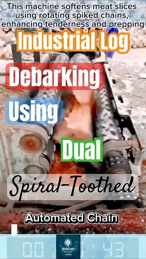 Industrial Log Debarking Using Dual Spiral-Toothed Rollers
