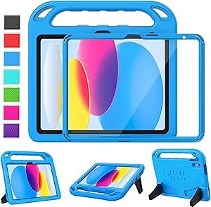 LTROP Kids Case for New iPad (A16) 11th Generation (11-inch, 2025)/ 10th Generation (10.9-inch, 2022) with Screen Protector, Durable Shockproof Handle Stand Cover Case for iPad 11th/ 10th Gen, Blue