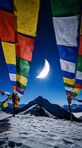 Prayer flags and a crescent Moon Feb 11 2026 🌘🌬️ The sky hangs its own flag this morning, a thin curve of moonlight above the mountains. How to watch: just before sunrise look low in the southeast and frame the crescent with trees, flags or rooftops to feel its scale. #Moon #WaningCrescent #MountainSky #PreDawn #NightSky #Stargazing #EchoesOfTheMoon | Echoes of the Moon