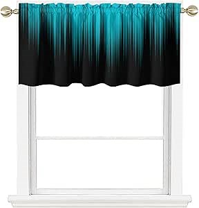 AAtter Teal and Black Kitchen Valance Curtain for Window Turquoise Aqua Ombre Abstract Gothic Mens Striped Small Short Home Living Room Bedroom Bathroom Drapes Fabric 1 Panel, 52" W x 18" L, Modern