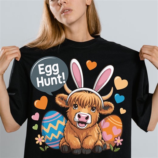 Bunny Ear Highland Cow SVG, Egg Hunt Cow PNG, Cute Easter Farm Animal Cricut File, Kids Shirt Design, Spring Cow Clipart - Etsy
