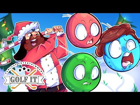 4 dudes playing golf it...but it's CHRISTMAS themed! Santa Approved