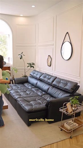 Benjamin Extendable Sofa 300cm in black eco genuine leather. | Marivelle Home