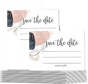 Paper Clever Party Navy Blue and Pink Save the Date Cards with Envelopes - 25 Pack - 3.5x5 Modern Abstract Design - All Occasion Invitation Cards for Weddings, Birthdays, Graduations