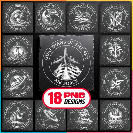 American Military Logos Laser Engraving PNG Bundle Digital Download - Patriotic Slate Coaster, for Glowforge, Lightburn, Commercial Use Too - Etsy
