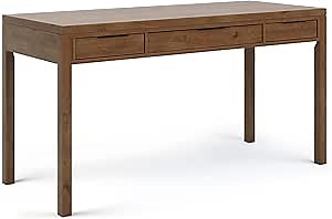 SIMPLIHOME Hollander Desk - 60-Inch Wide Solid Wood Writing Desk in Medium Saddle Brown, Contemporary Home Office Computer Table for Workspace or Study with 2 Drawers and Flip-Down Keyboard Tray