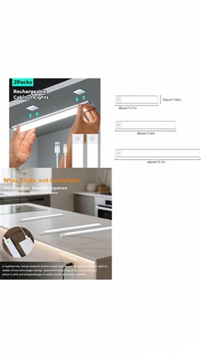 Rechargeable Motion Sensor Cabinet Lights, Two-Pack Wireless LED Strip Lamp, Adjustable Dimmable Night Light for Kitchen Cupboard Storage #motionsensorlights #nightlightprojector #lednightstand #homelighting #kitcheninnovations #bestbudgetsolarlights #diylighting #bluelightreaders #motionsensorbulbsocket #dimmablelamp