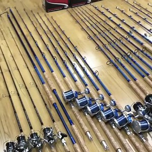 Custom set we just completed today for PGA Pro golfer Dustin Johnson‘s 41 foot Bahama boat. Custom painted blue Rods, Winthrop Terminator adjustable butts, and Accurate ATD reels | Connley Fishing