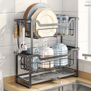 Luckytree 2-Tier Dish Drying Rack, Large Space-Saving Dish Racks,Narrow Dish Drainer for Kitchen Counter Organizer ,6.7"W x 17"L,White